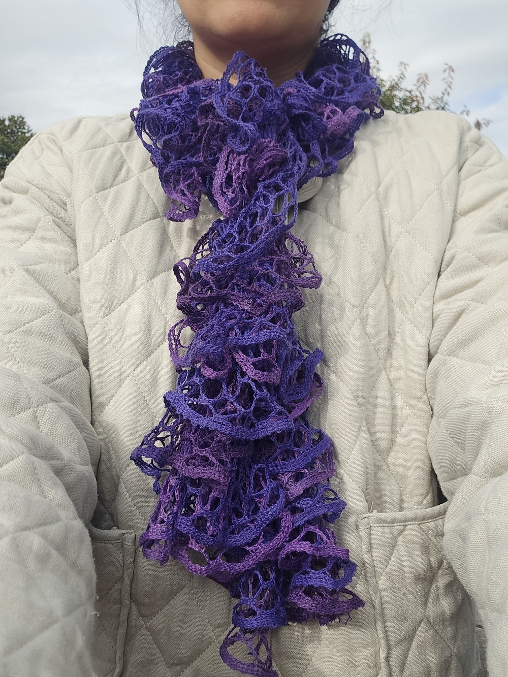 Handmade Purple Ruffled Crochet Scarf - Women's Accessory